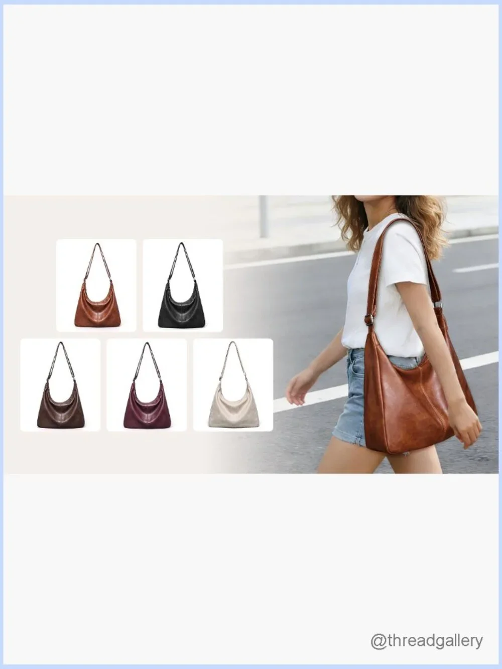 Slouchy Vegan Leather Hobo Shoulder Tote Crossbody Bag Purse for Women